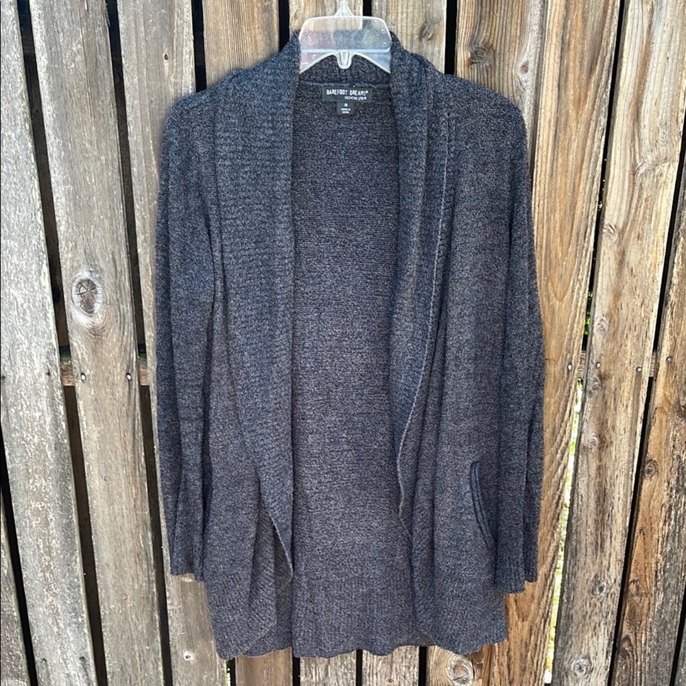 Barefoot Dreams Medium Heathered Gray Cardigan Open Front M Soft Cozy Chic Lite